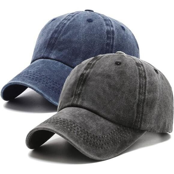 2 Pack Distressed Cotton Baseball Cap Vintage Adjustable Dad Hat Men Women - Picture 1 of 8